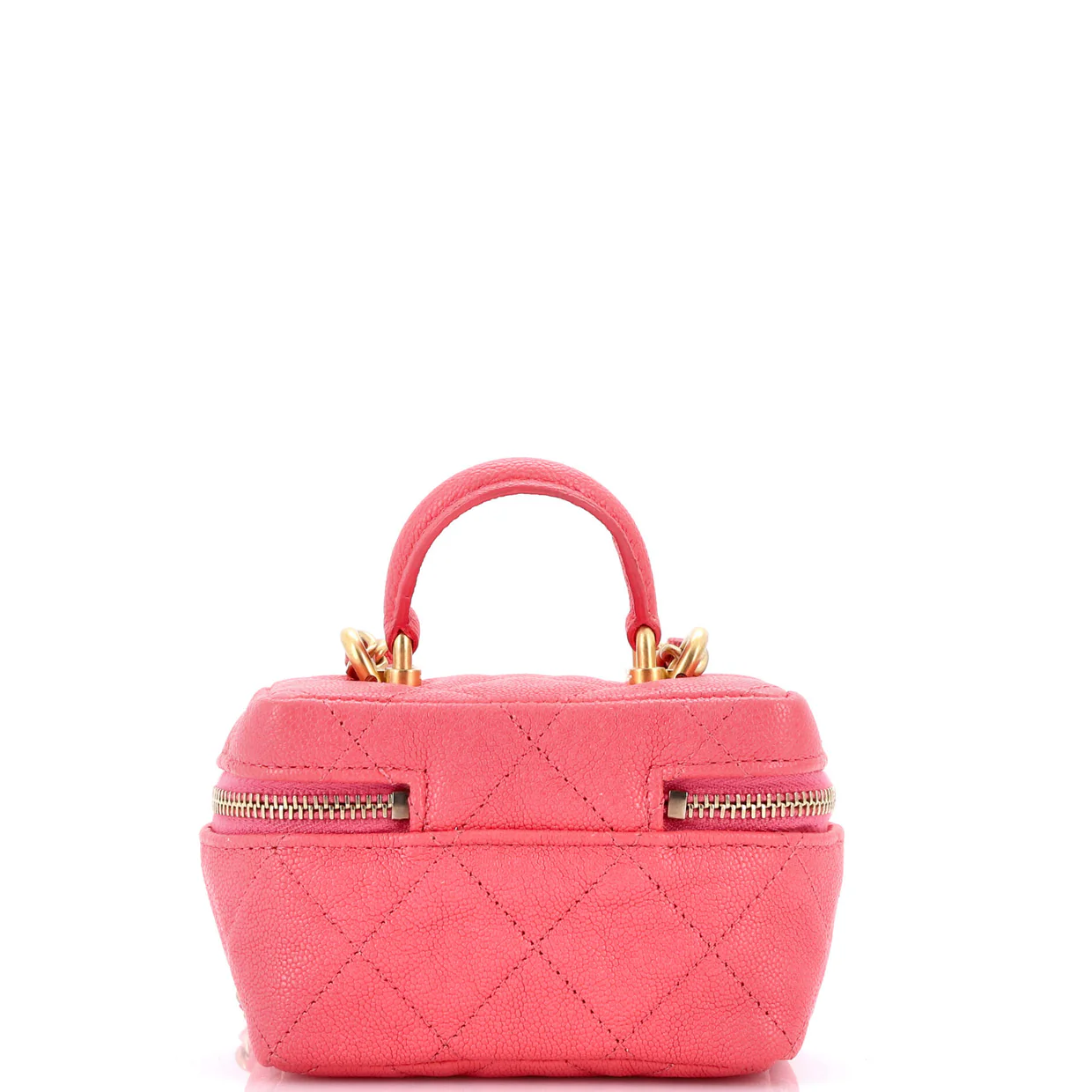 Top Handle Zip Around Vanity Case with Chain Quilted Caviar Mini - Deep Luxury