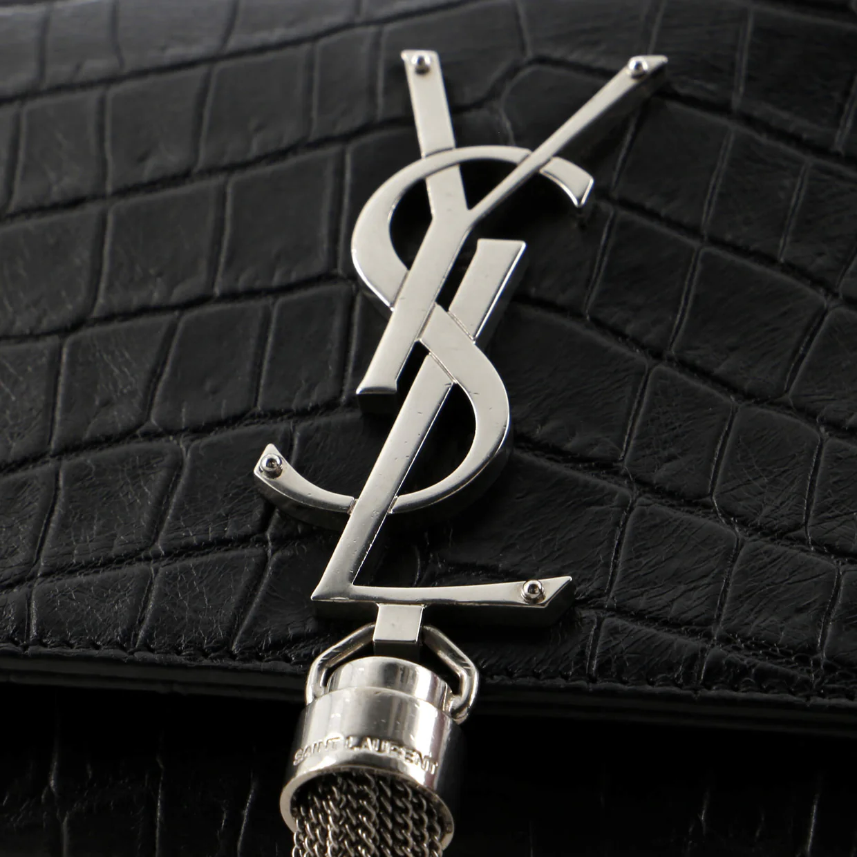 Classic Monogram Tassel Crossbody Bag Crocodile Embossed Leather Small - Deep Luxury