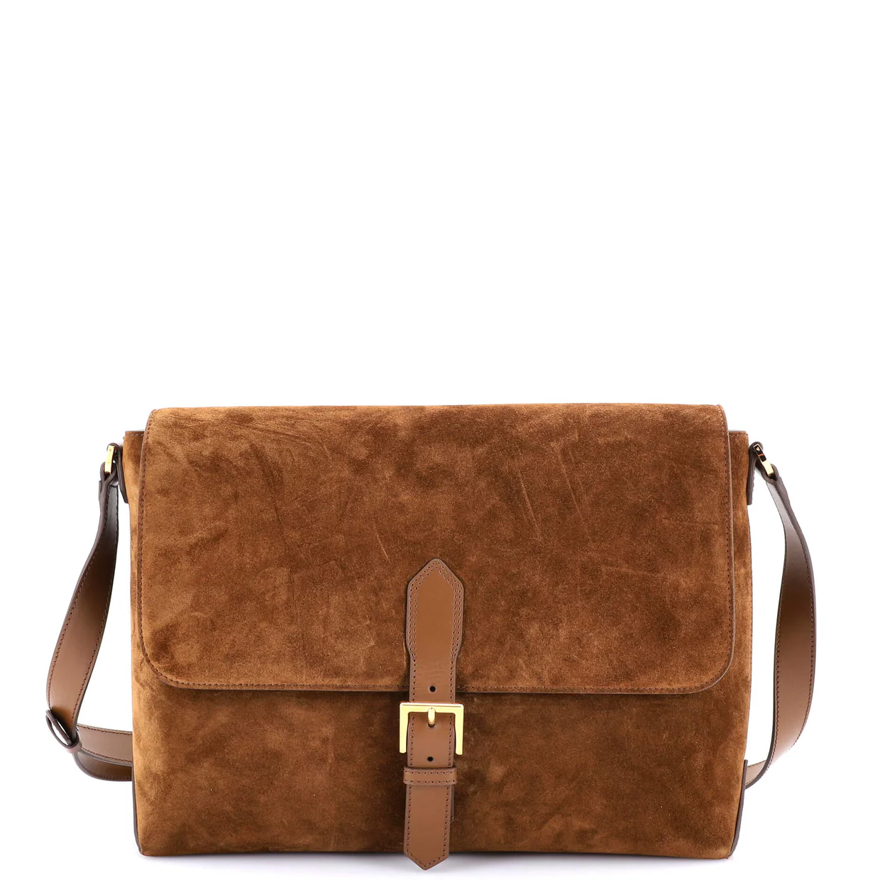 Buckle Flap Messenger Bag Suede Medium - Deep Luxury