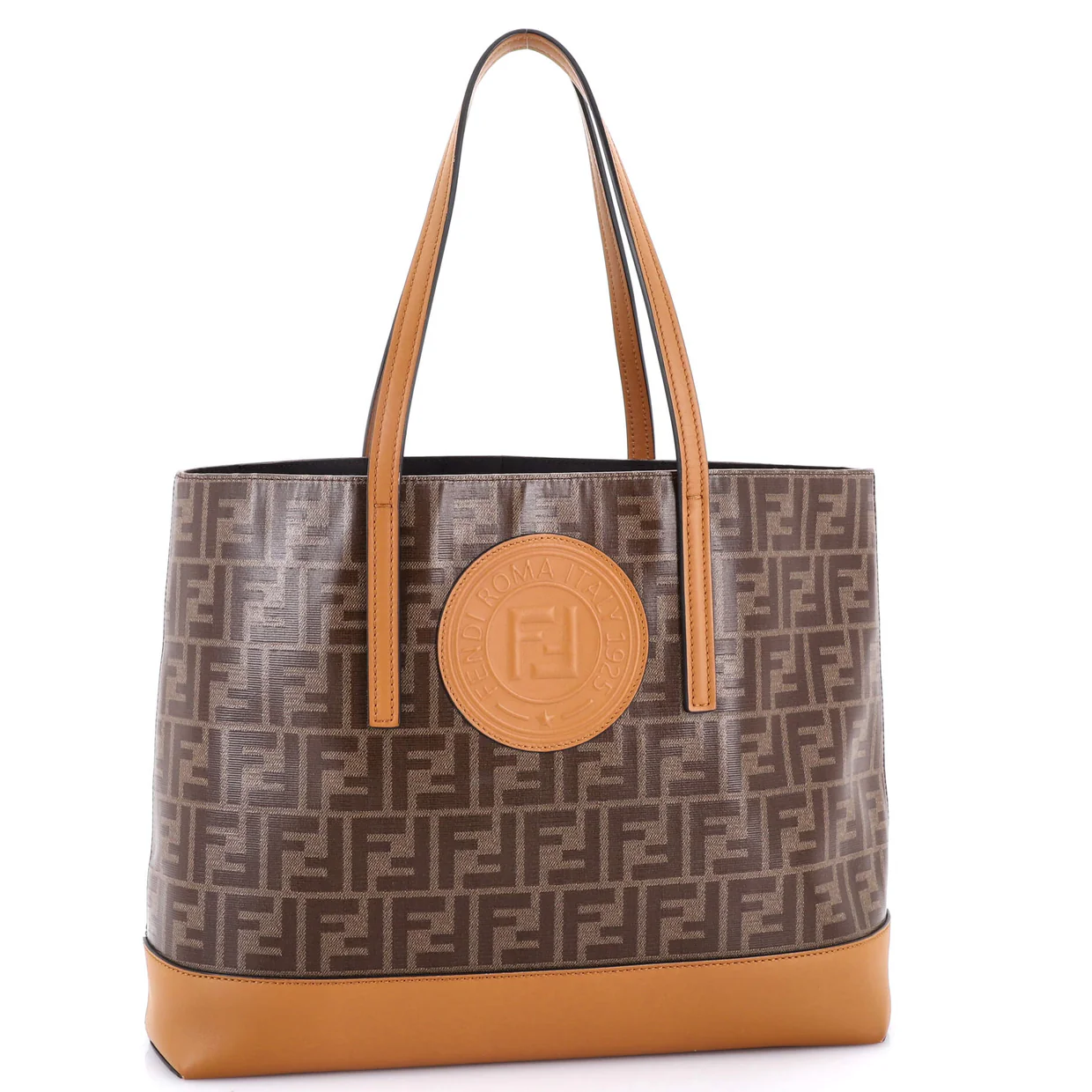 FF Logo Stamp Shopping Tote Zucca Coated Canvas Medium - Deep Luxury