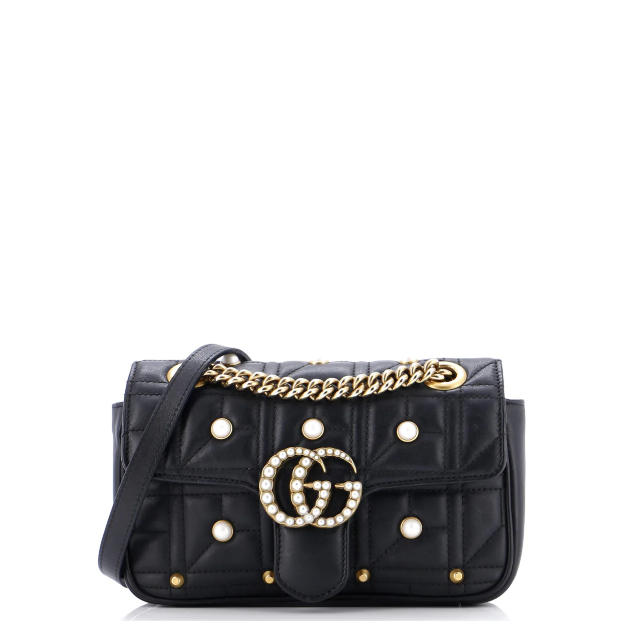 Pearly GG Marmont Flap Bag Embellished Matelasse Leather Mini - Deep Luxury