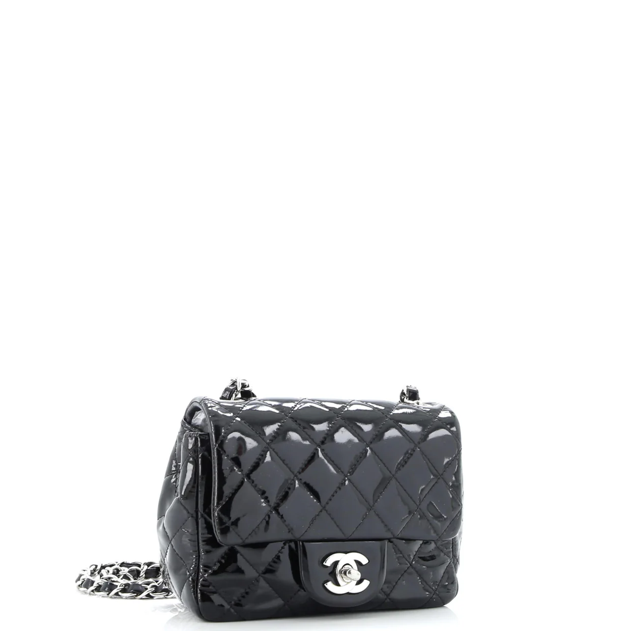 Square Classic Single Flap Bag Quilted Patent Mini - Deep Luxury