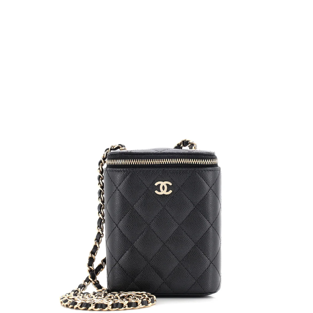 Vertical Classic Vanity Case with Chain Quilted Caviar Small - Deep Luxury