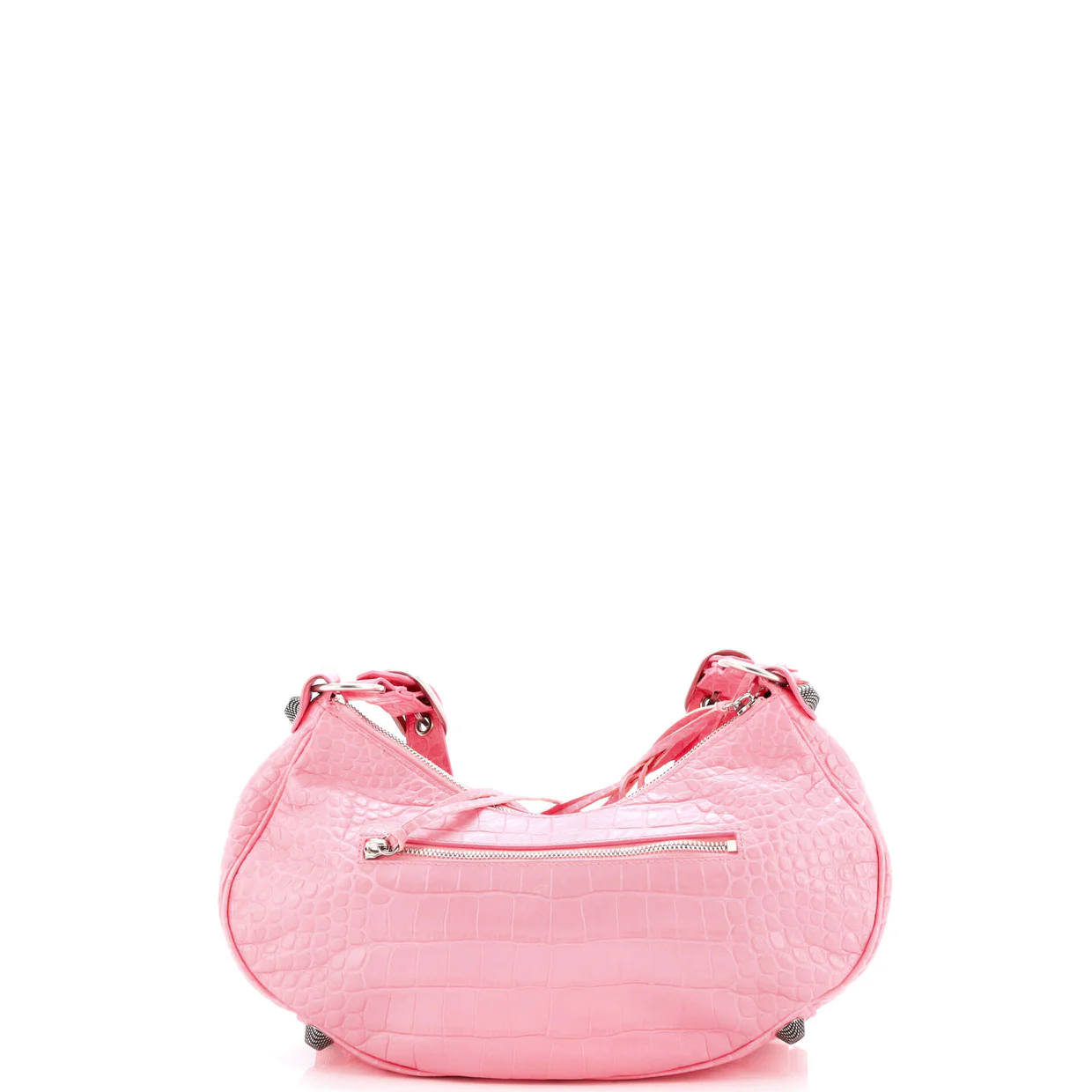 Le Cagole Giant Studs Shoulder Bag Crocodile Embossed Leather Small - Deep Luxury