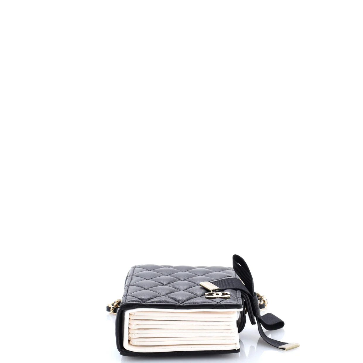 CC Book Card Holder with Chain Quilted Lambskin - Deep Luxury