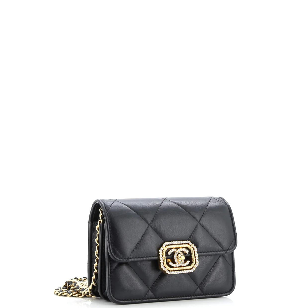 Crystal Geometric Frame CC Clutch with Chain Quilted Calfskin - Deep Luxury