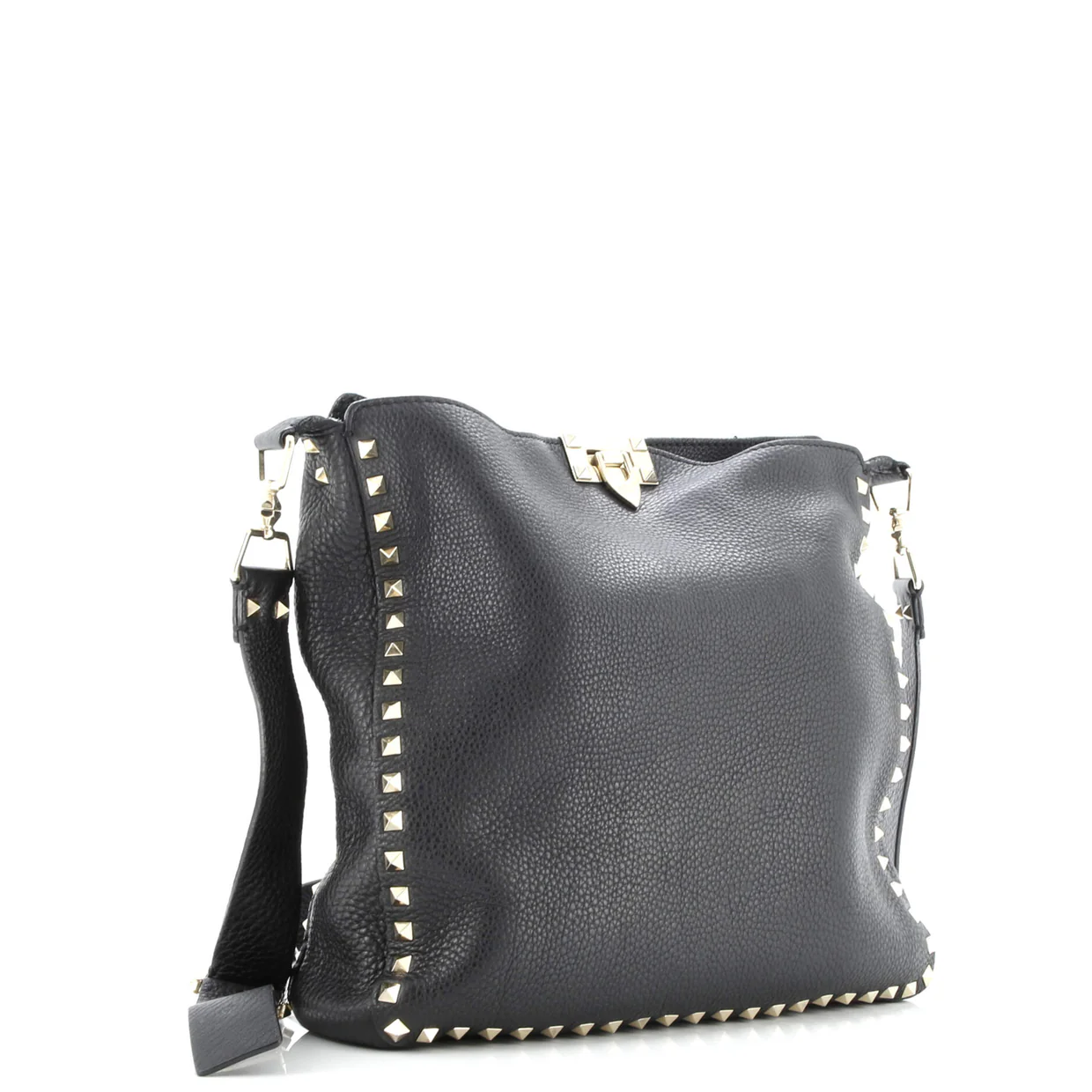 Rockstud Flip Lock Messenger Bag Leather Medium - Deep Luxury