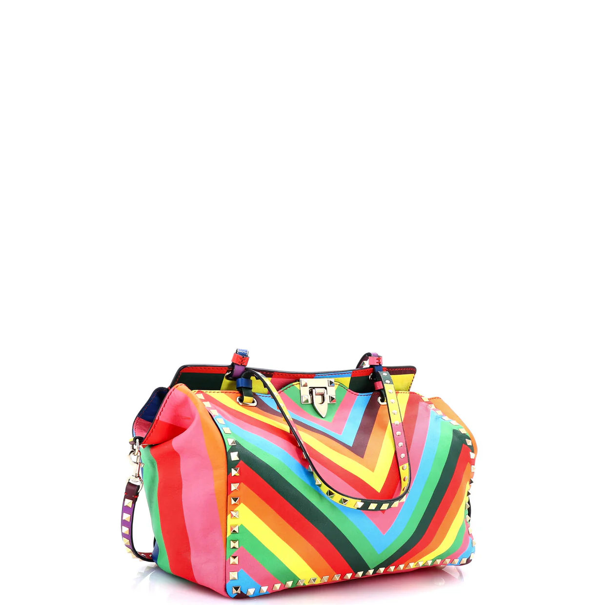 Rockstud 1973 Tote Striped Leather Medium - Deep Luxury