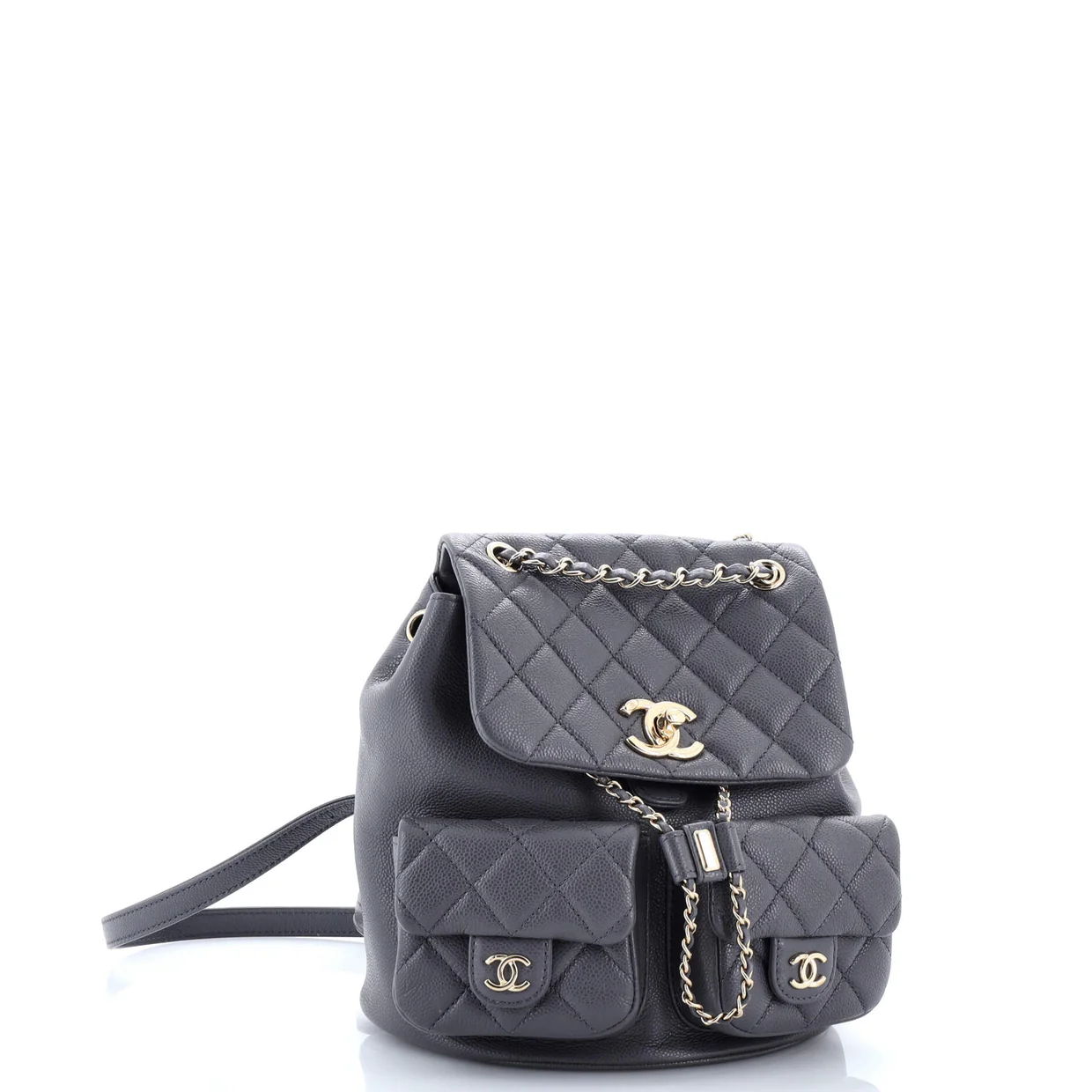 Duma Pockets Drawstring Backpack Quilted Caviar Small - Deep Luxury