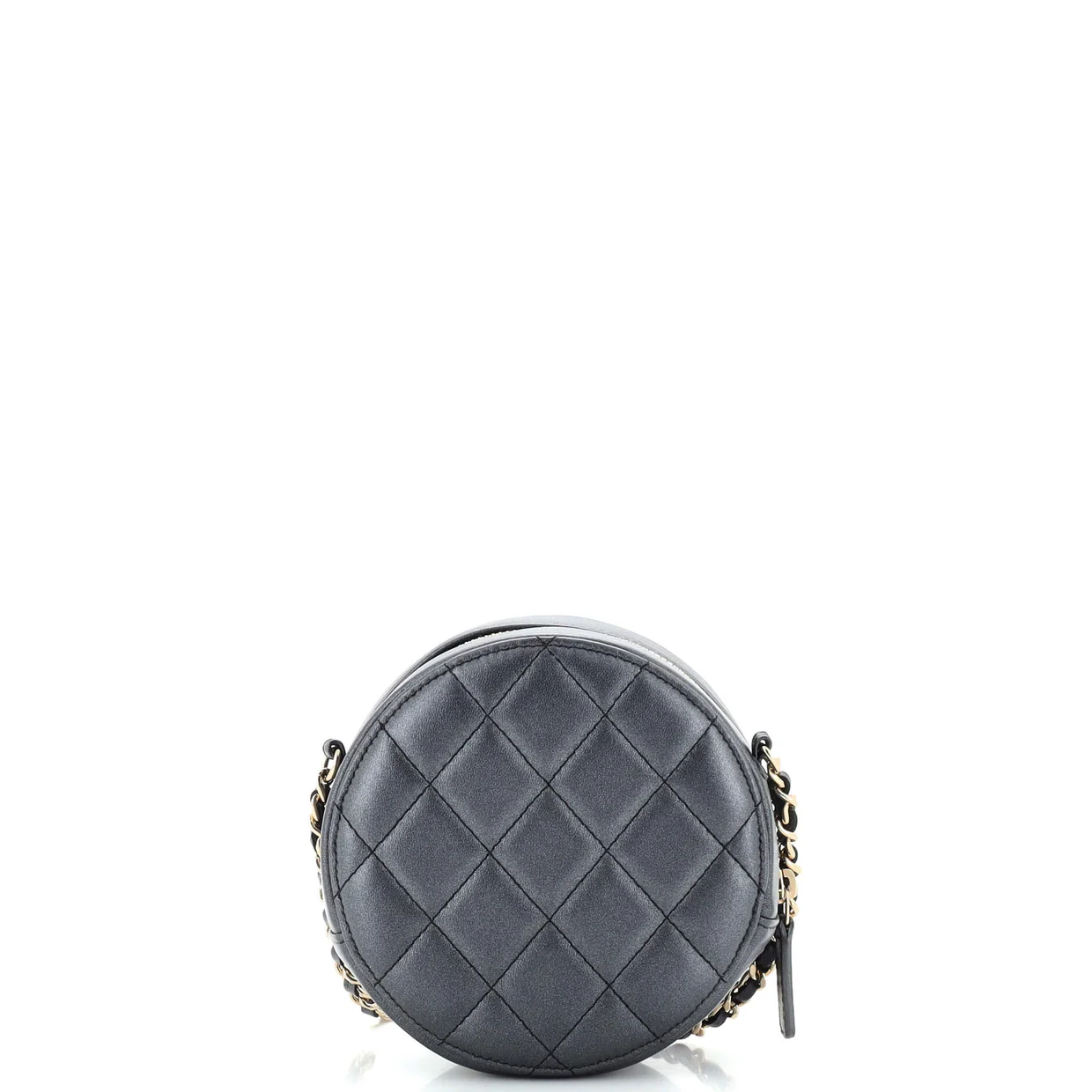 Pearl Strap Round Clutch with Chain Quilted Iridescent Lambskin - Deep Luxury