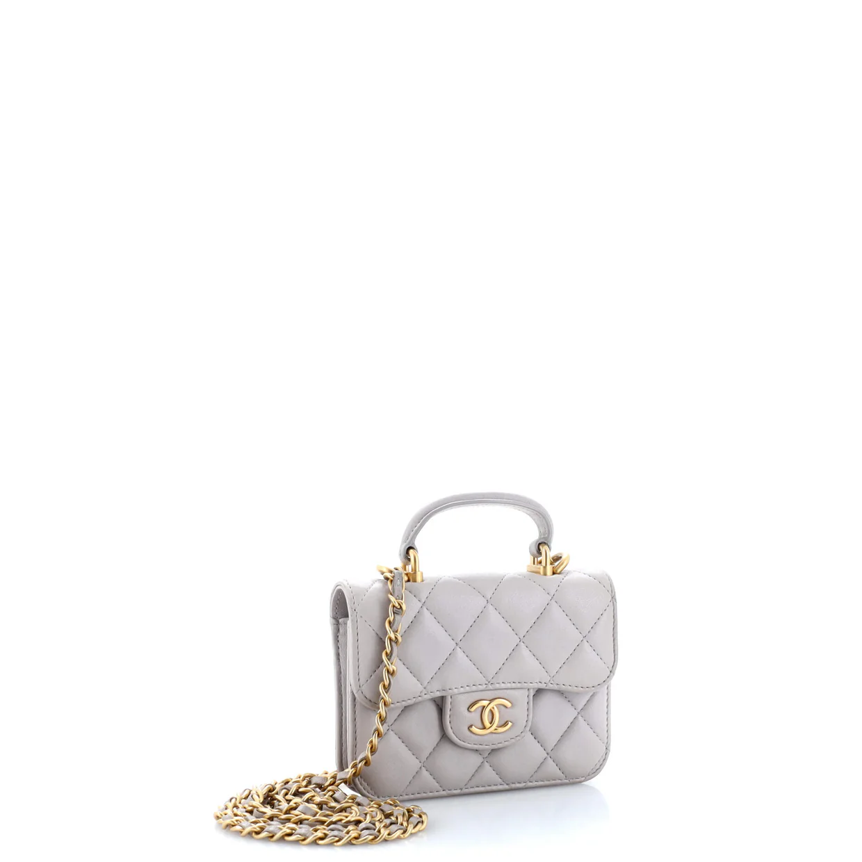 Top Handle Flap Coin Purse with Chain Quilted Lambskin - Deep Luxury