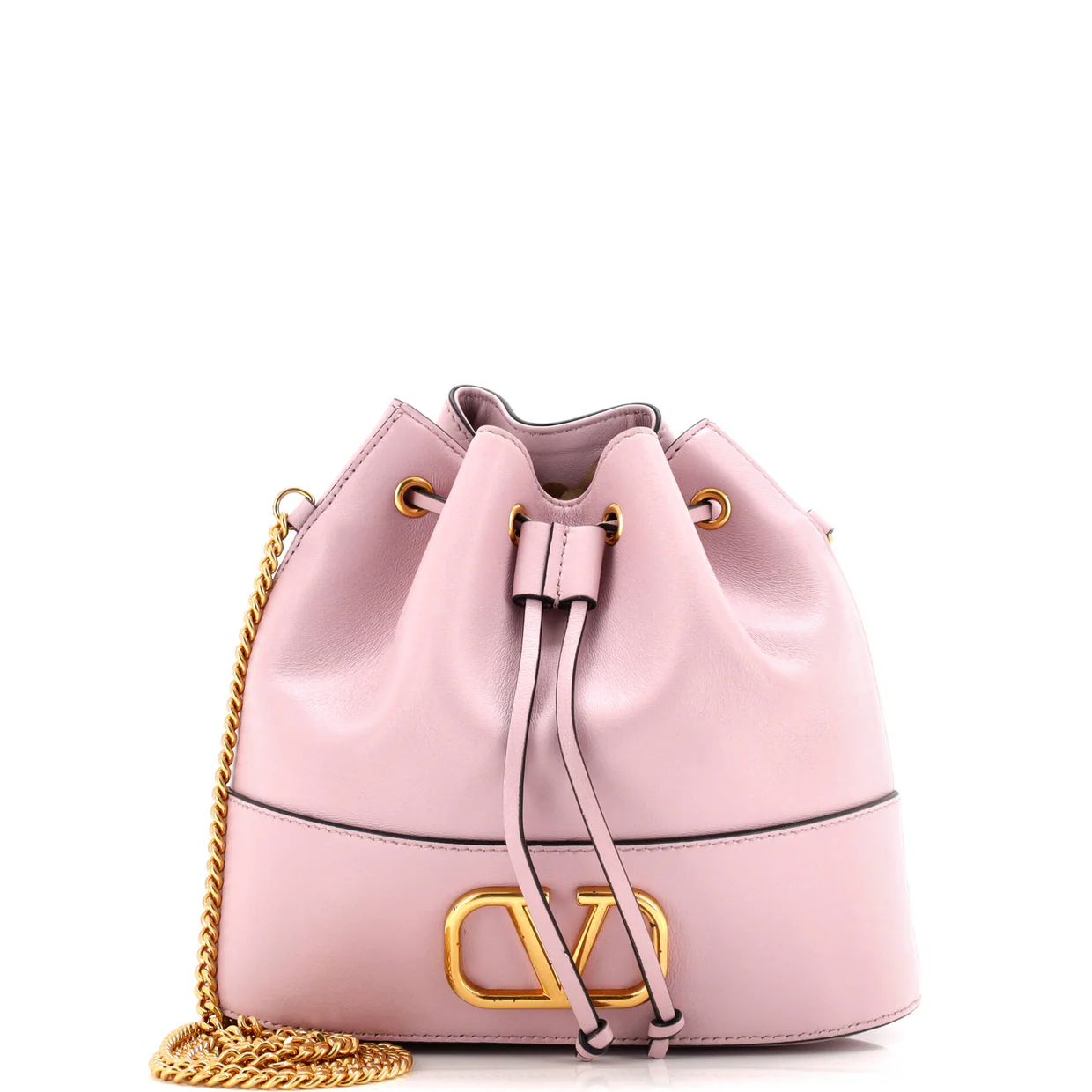 VLogo Drawstring Bucket Pouch Leather - Deep Luxury