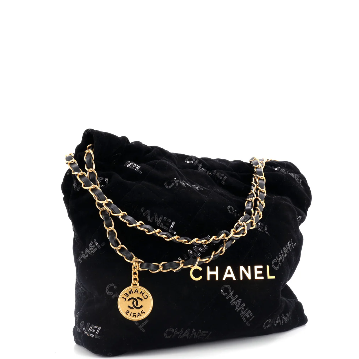 22 Chain Hobo Quilted Velvet with Sequins Small - Deep Luxury