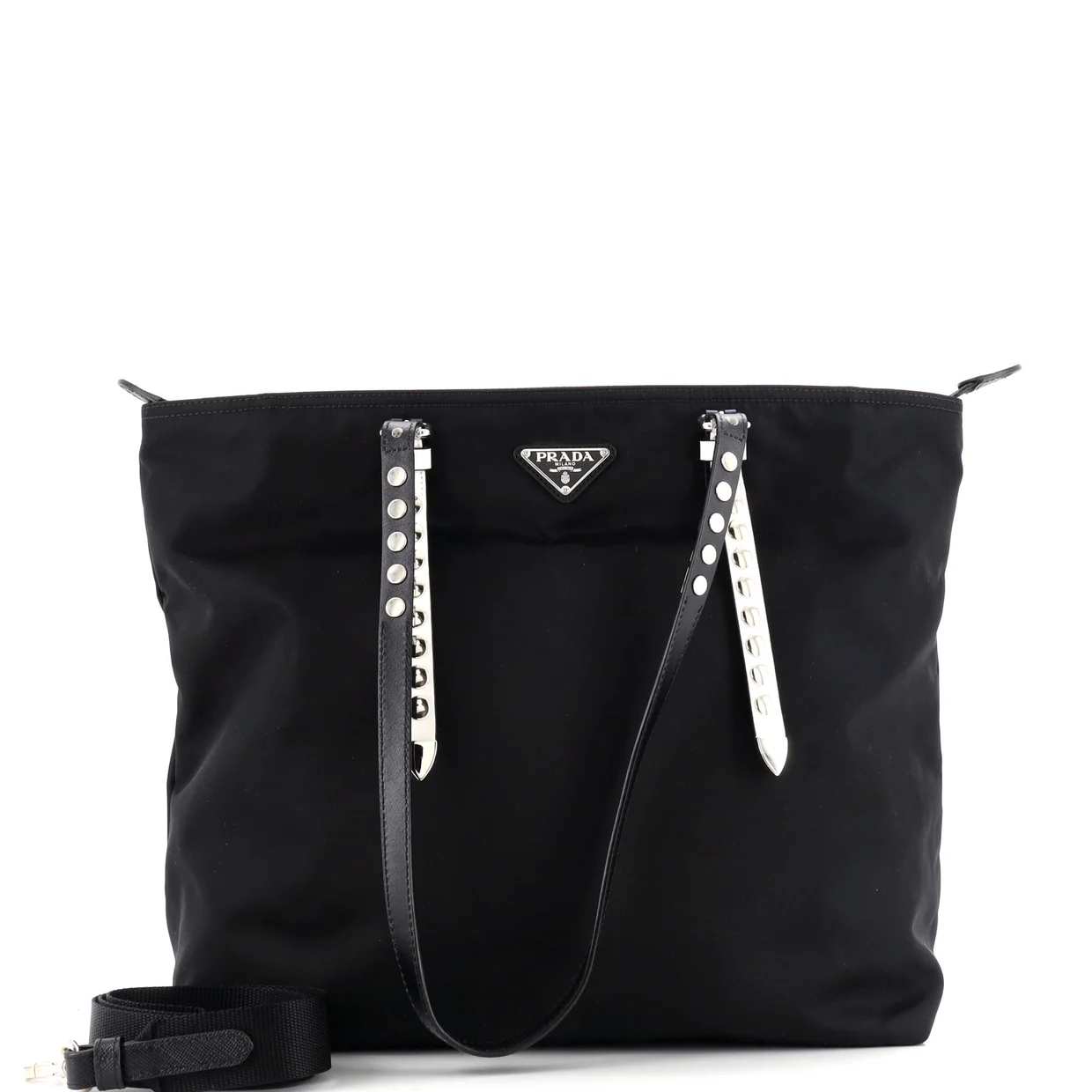 New Vela Convertible Tote Tessuto with Studded Leather Medium - Deep Luxury
