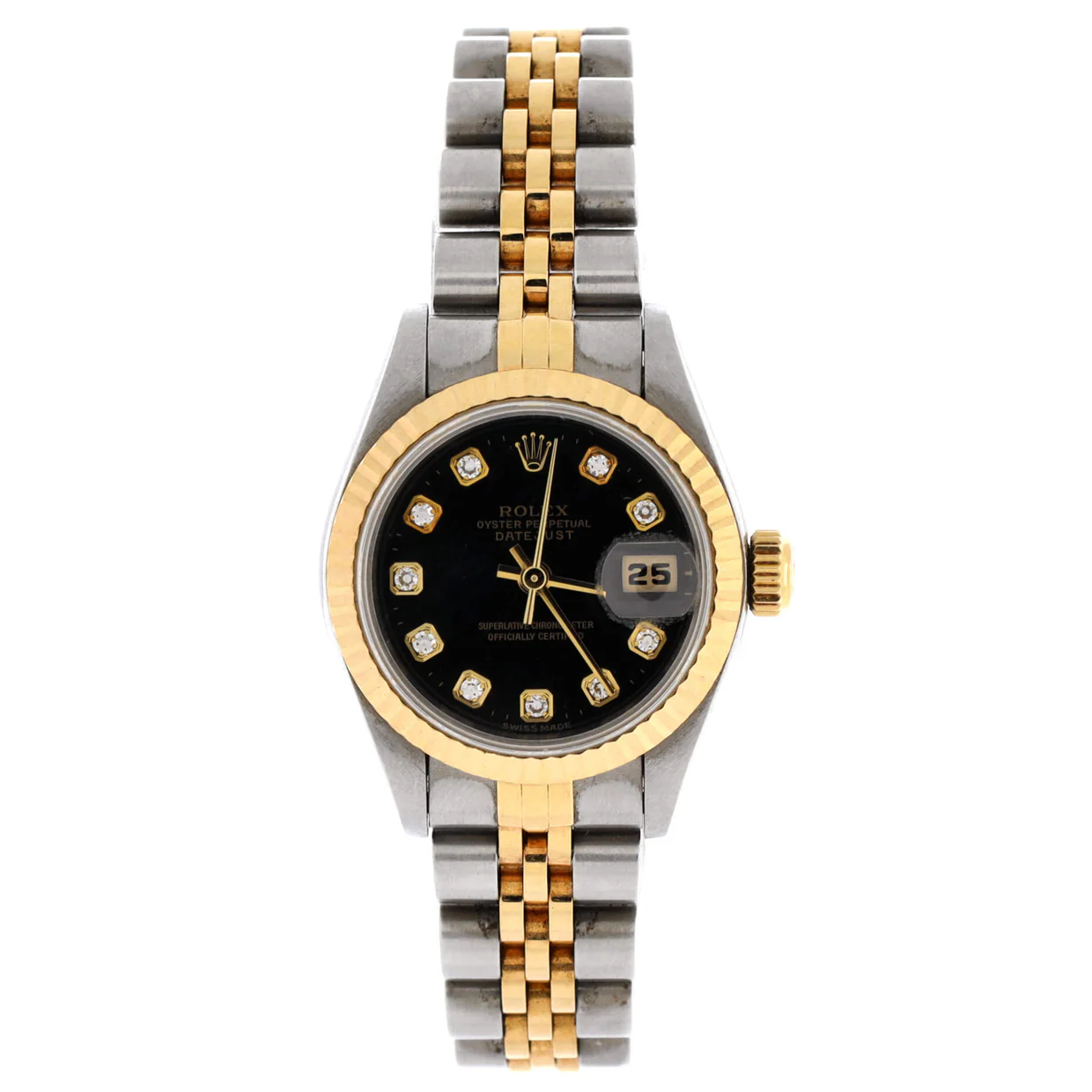 Oyster Perpetual Datejust Automatic Watch Stainless Steel and Yellow Gold with Diamond Markers 26 - Deep Luxury