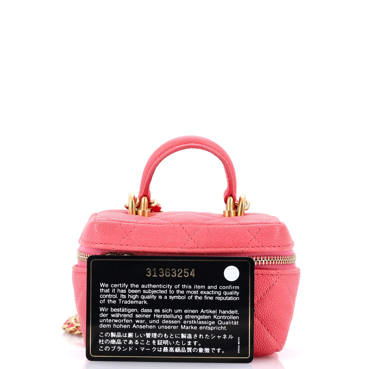 Top Handle Zip Around Vanity Case with Chain Quilted Caviar Mini - Deep Luxury