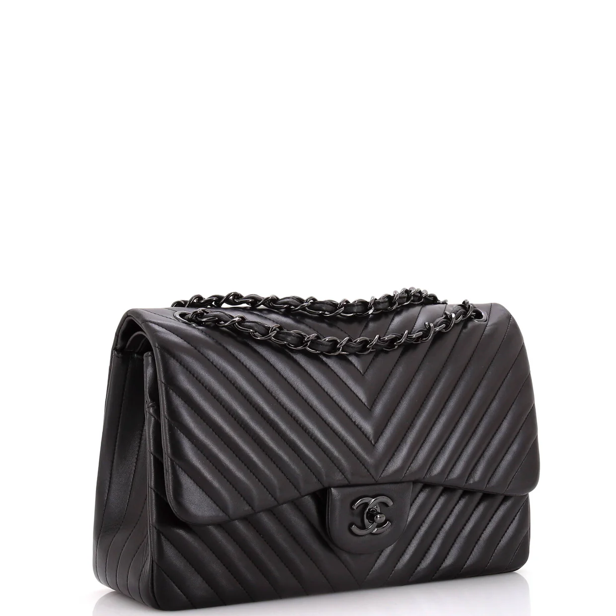 So Black Classic Double Flap Bag Chevron Lambskin Jumbo - Deep Luxury