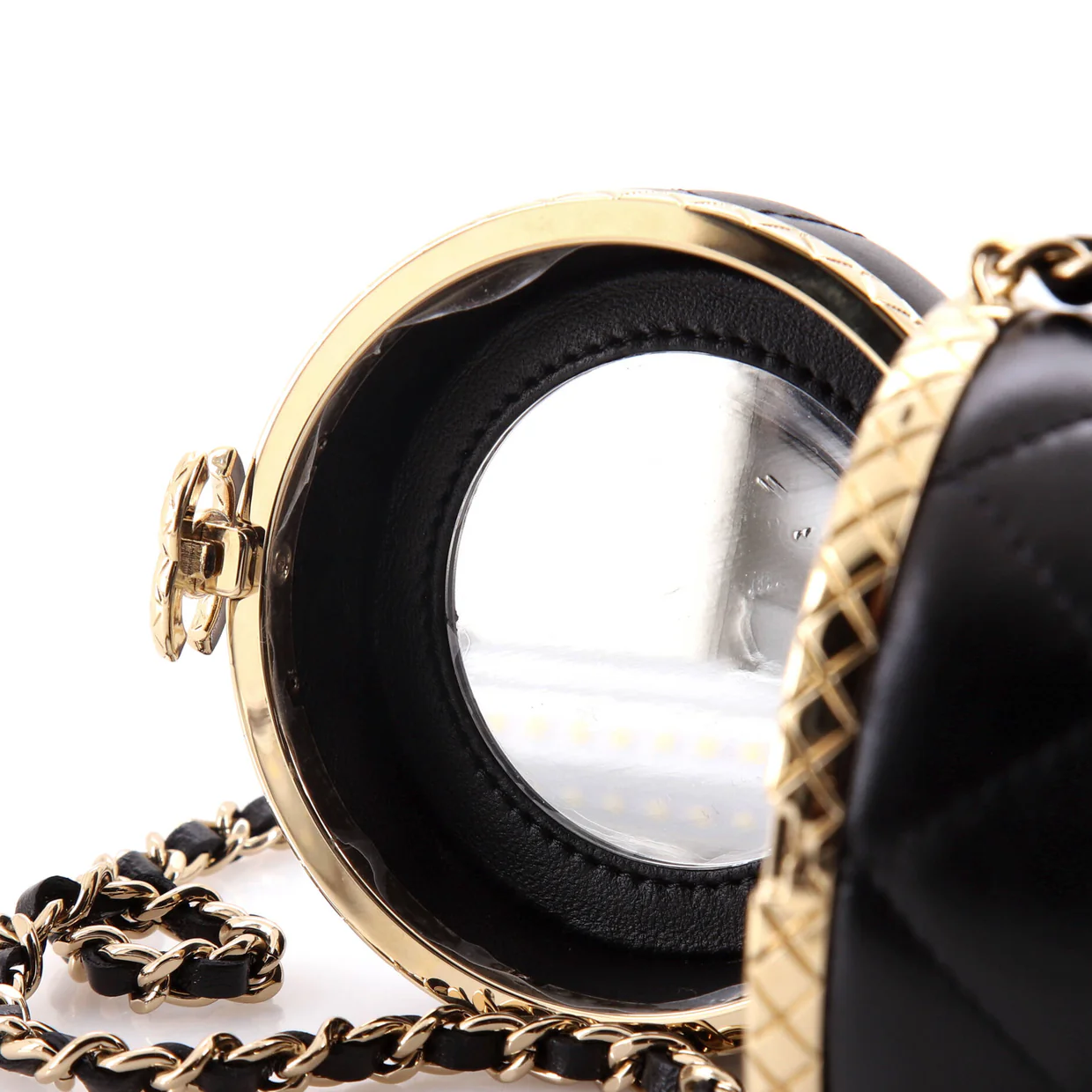 Lock Frame Round Vanity Case with Chain Quilted Lambskin Mini - Deep Luxury