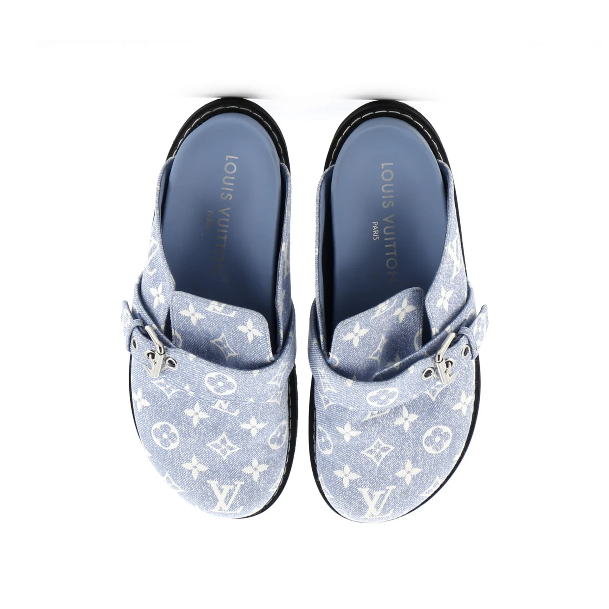 Women's Cosy Flat Clog Mules Monogram Denim - Deep Luxury