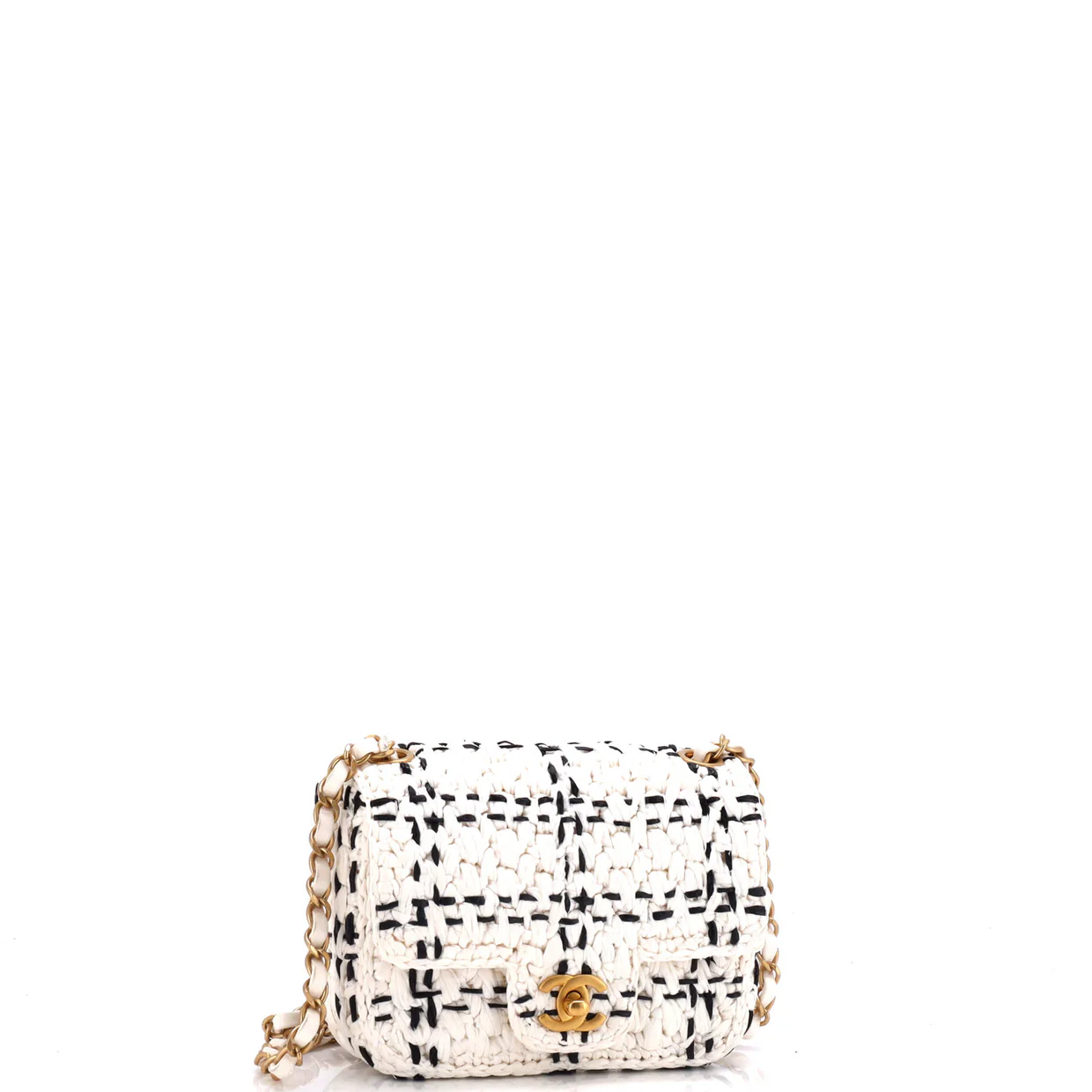 CC Chain Flap Bag Tweed Effect Braided Raffia Mini - Deep Luxury