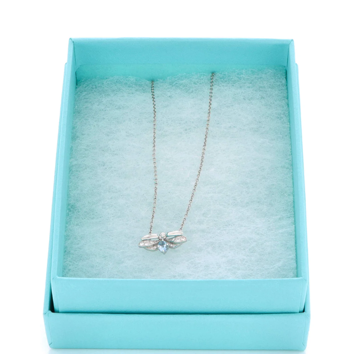 Paper Flowers Firefly Pendant Necklace Platinum with Diamonds and Aquamarine Small - Deep Luxury