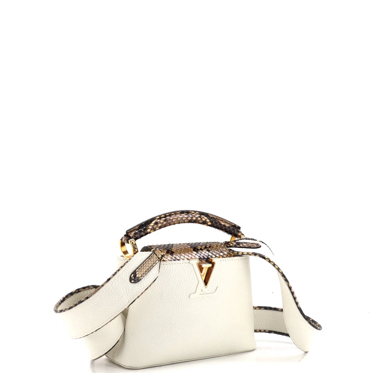 Capucines Bag Leather with Snakeskin Mini - Deep Luxury