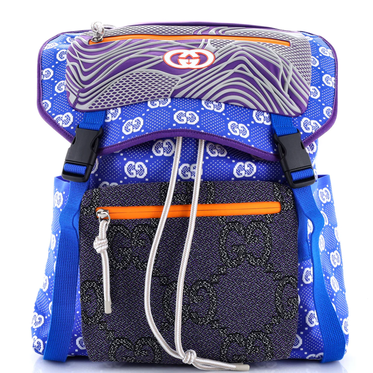 Panelled Double Buckle Backpack GG Jacquard Nylon and Rubber Large - Deep Luxury