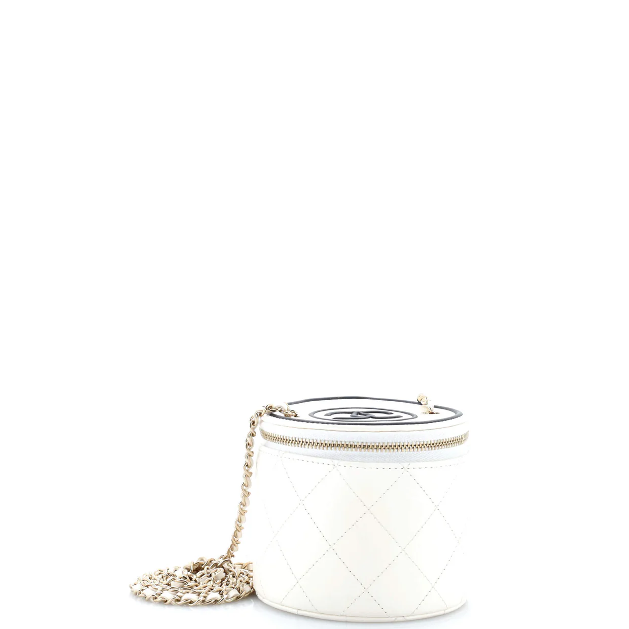 CC Round Vanity Case with Chain Quilted Lambskin Mini - Deep Luxury