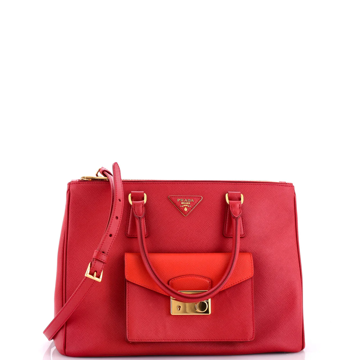 Front Pocket Double Zip Lux Tote Saffiano Leather Medium - Deep Luxury