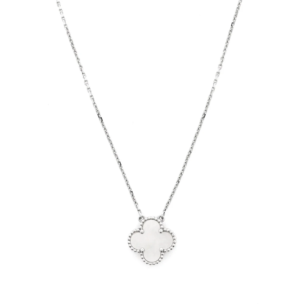 Vintage Alhambra Pendant Necklace 18K White Gold and Mother of Pearl - Deep Luxury