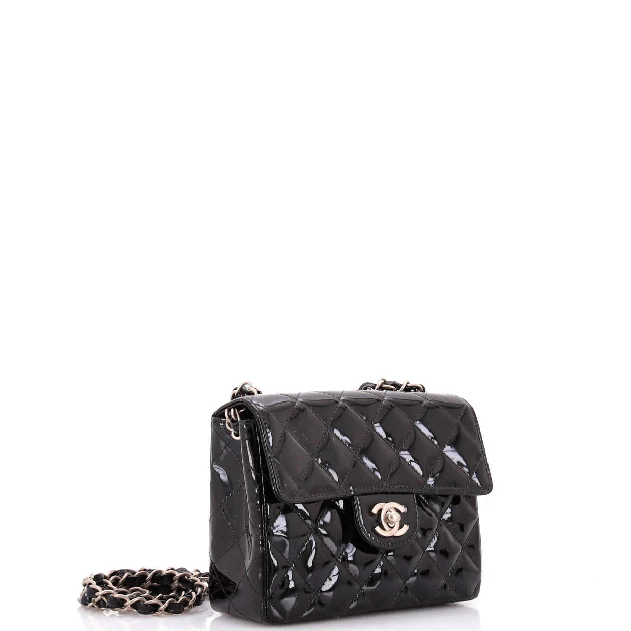 Vintage Square Classic Single Flap Bag Quilted Patent Mini - Deep Luxury