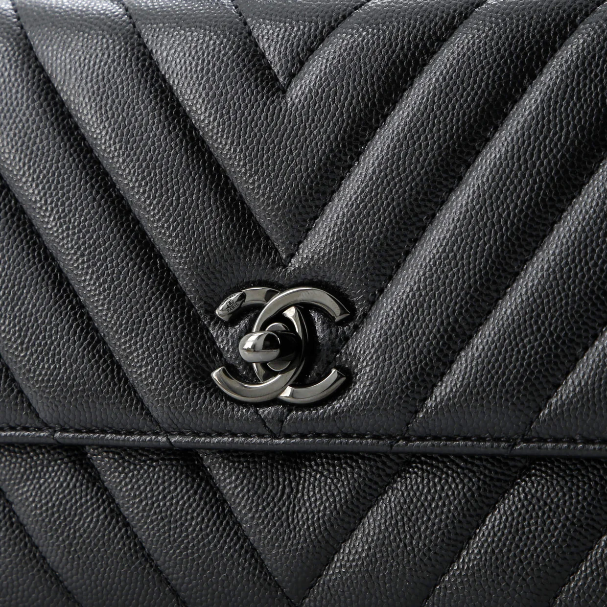 So Black Coco Top Handle Bag Chevron Caviar Mini - Deep Luxury