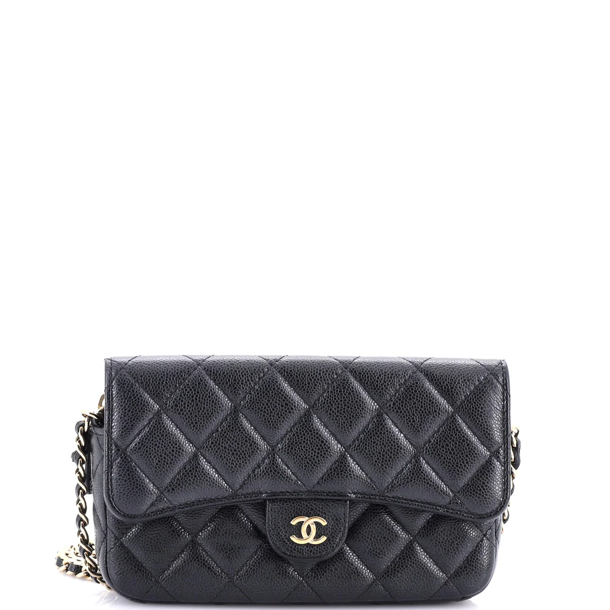 Classic Flap Phone Holder with Chain Quilted Caviar - Deep Luxury
