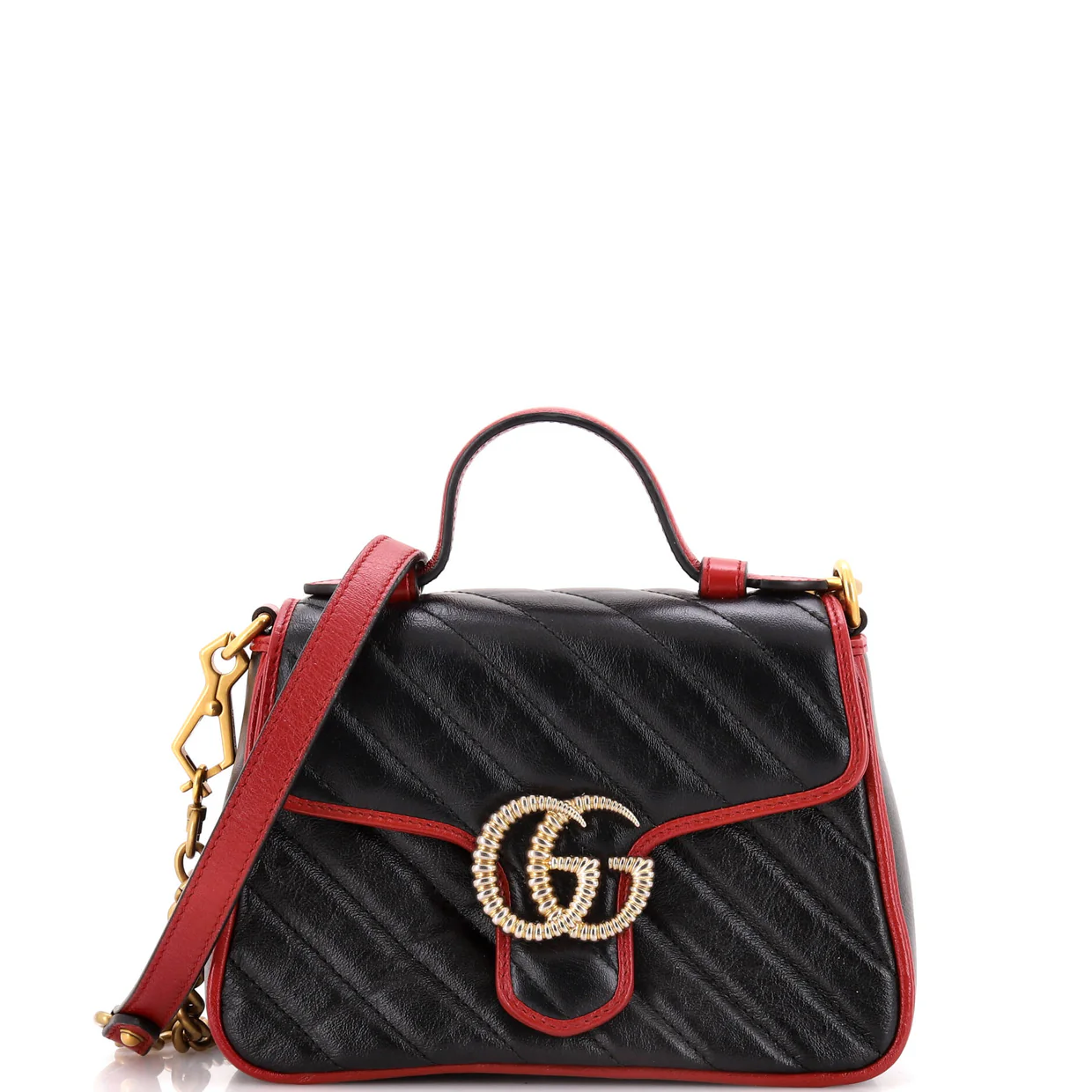 GG Marmont Top Handle Flap Bag Diagonal Quilted Leather Mini - Deep Luxury