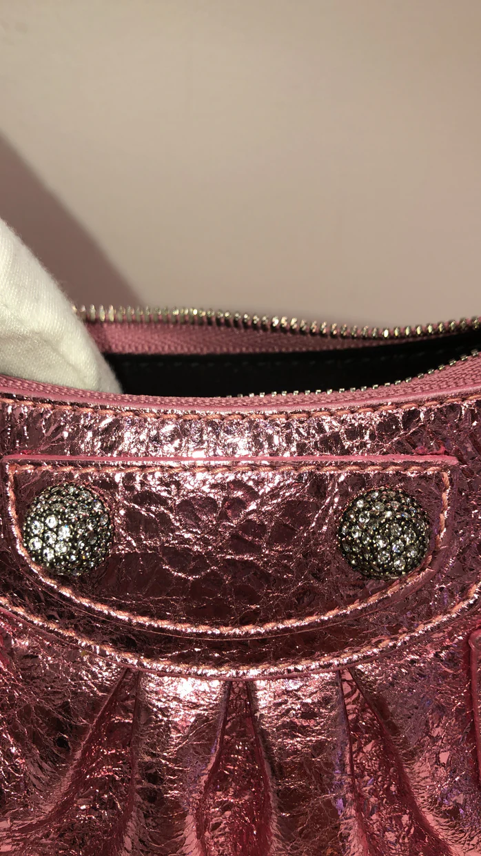 Le Cagole Giant Studs Shoulder Bag Leather with Crystals Mini - Deep Luxury