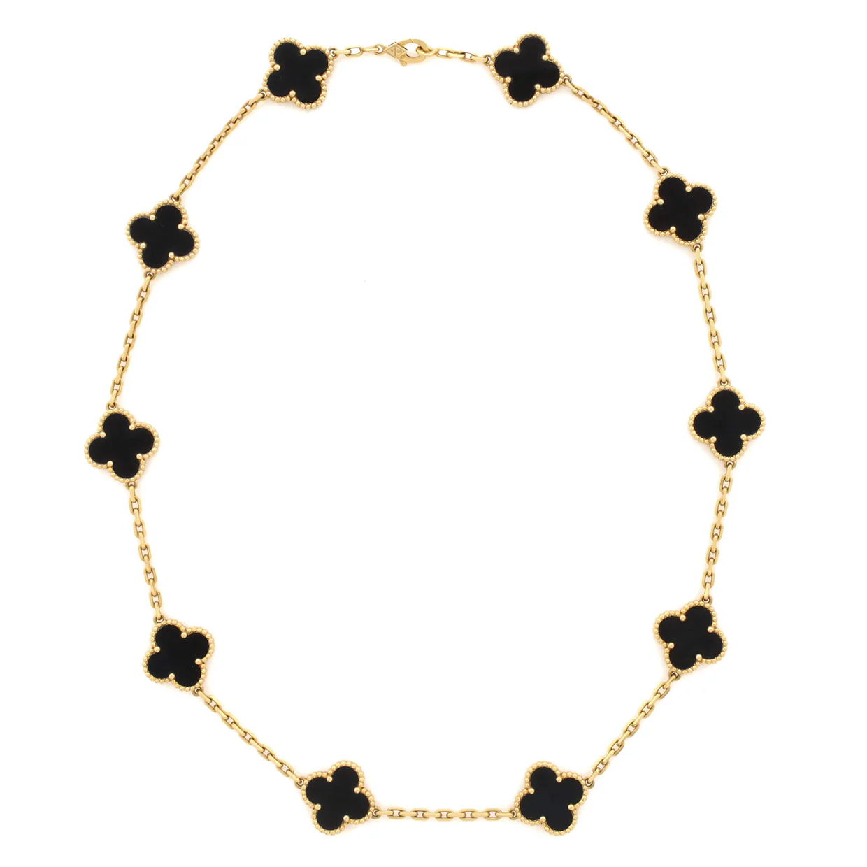 Vintage Alhambra 10 Motifs Necklace 18K Yellow Gold and Onyx - Deep Luxury