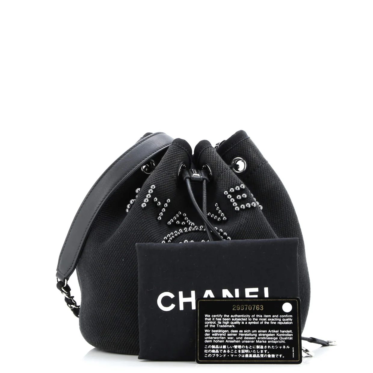 Deauville Drawstring Bucket Bag Pearl Embellished Canvas Medium - Deep Luxury