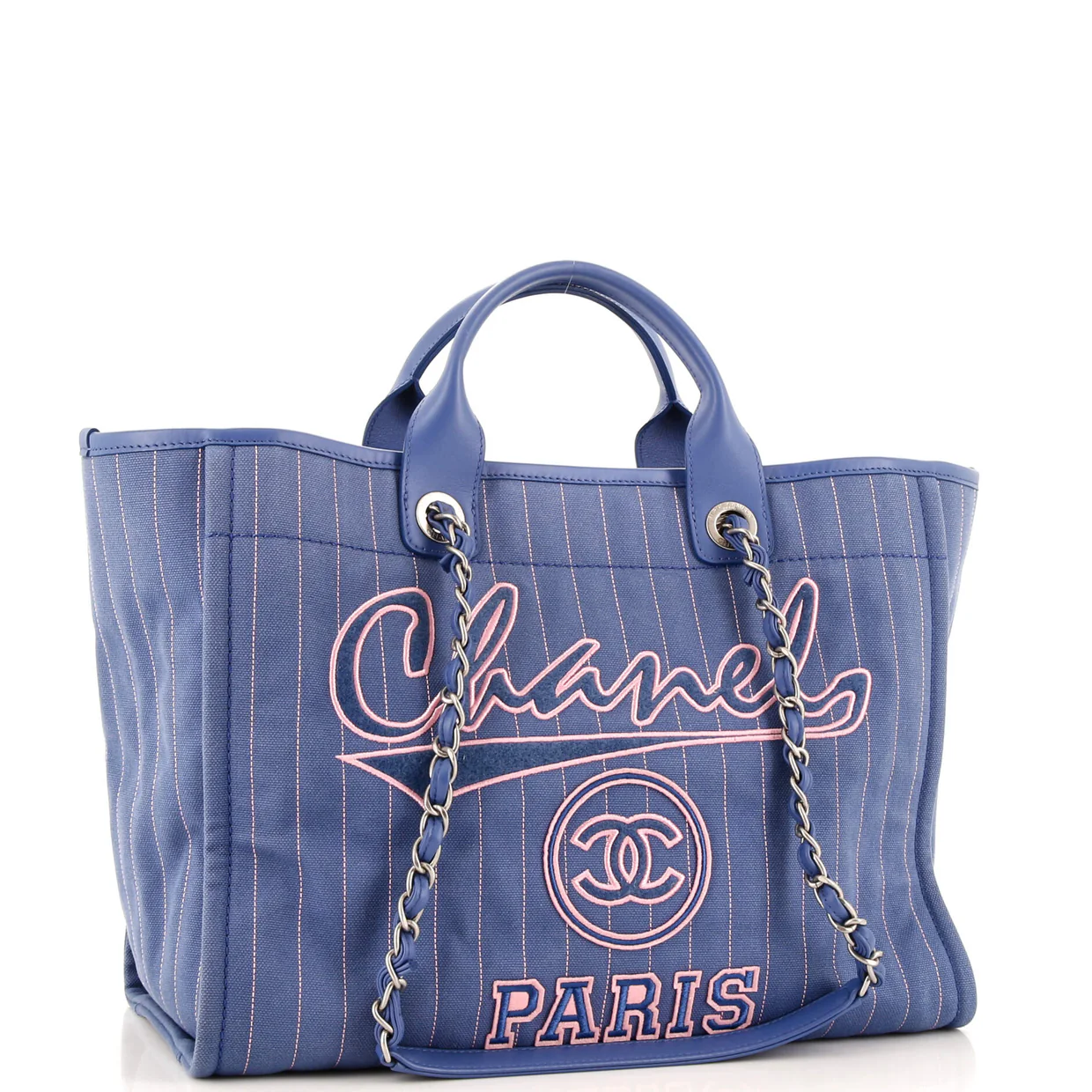 Deauville Tote Pinstripe Cotton Medium - Deep Luxury