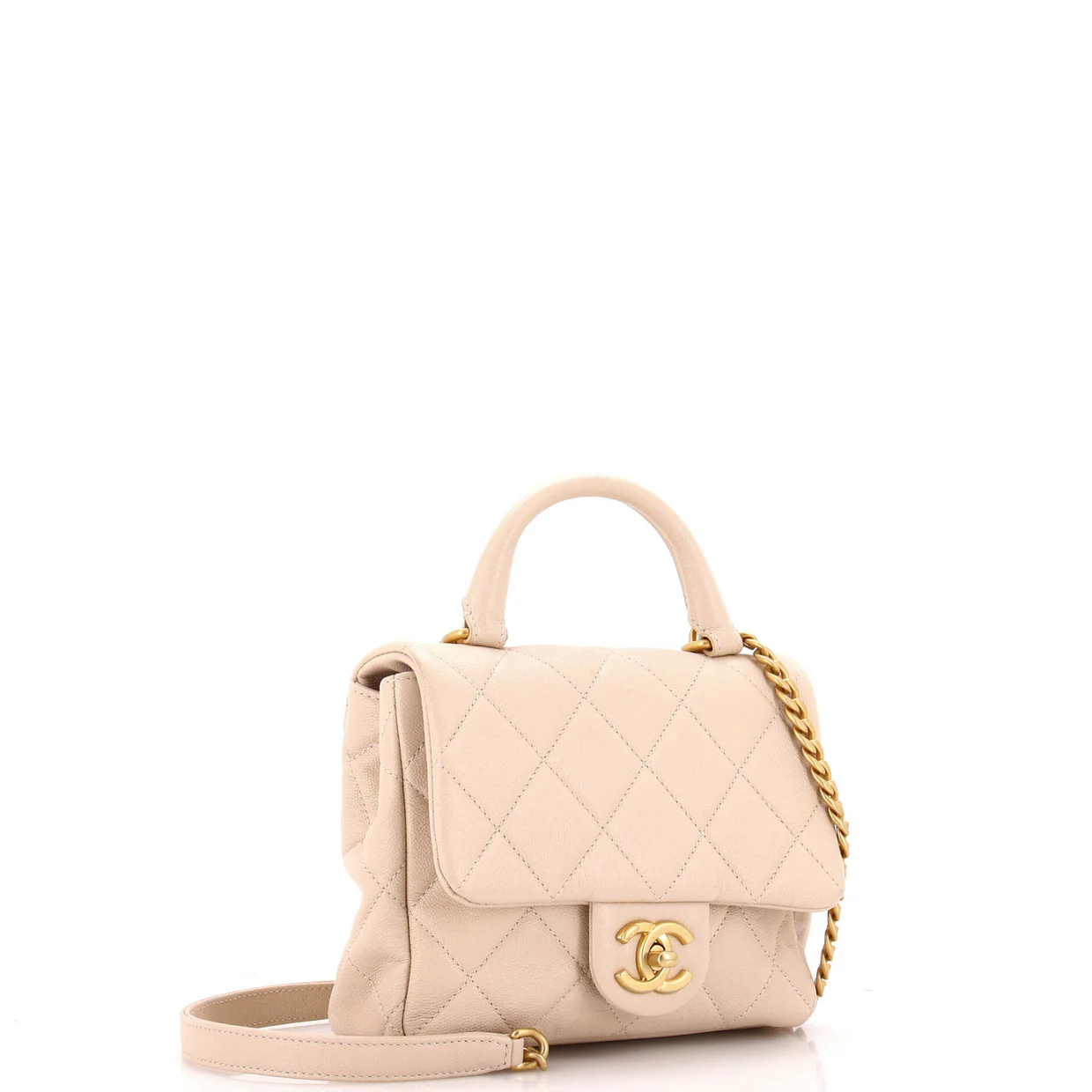 Square Top Handle Flap Bag Quilted Shiny Caviar Mini - Deep Luxury