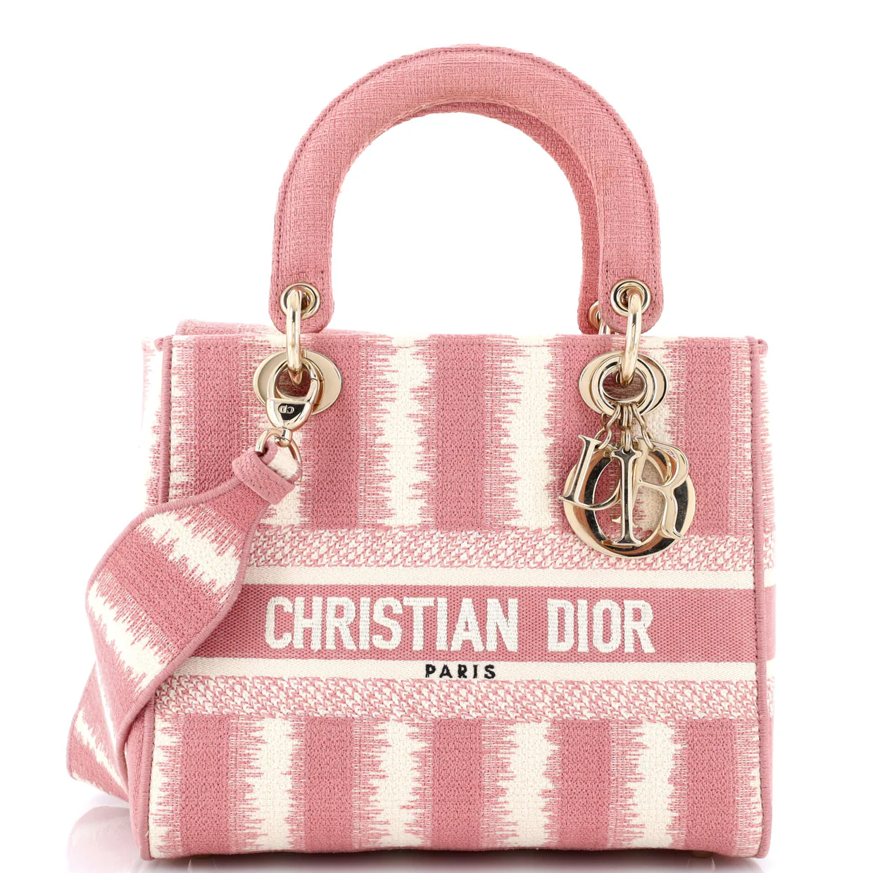 Lady D-Lite Bag Striped Canvas Medium - Deep Luxury