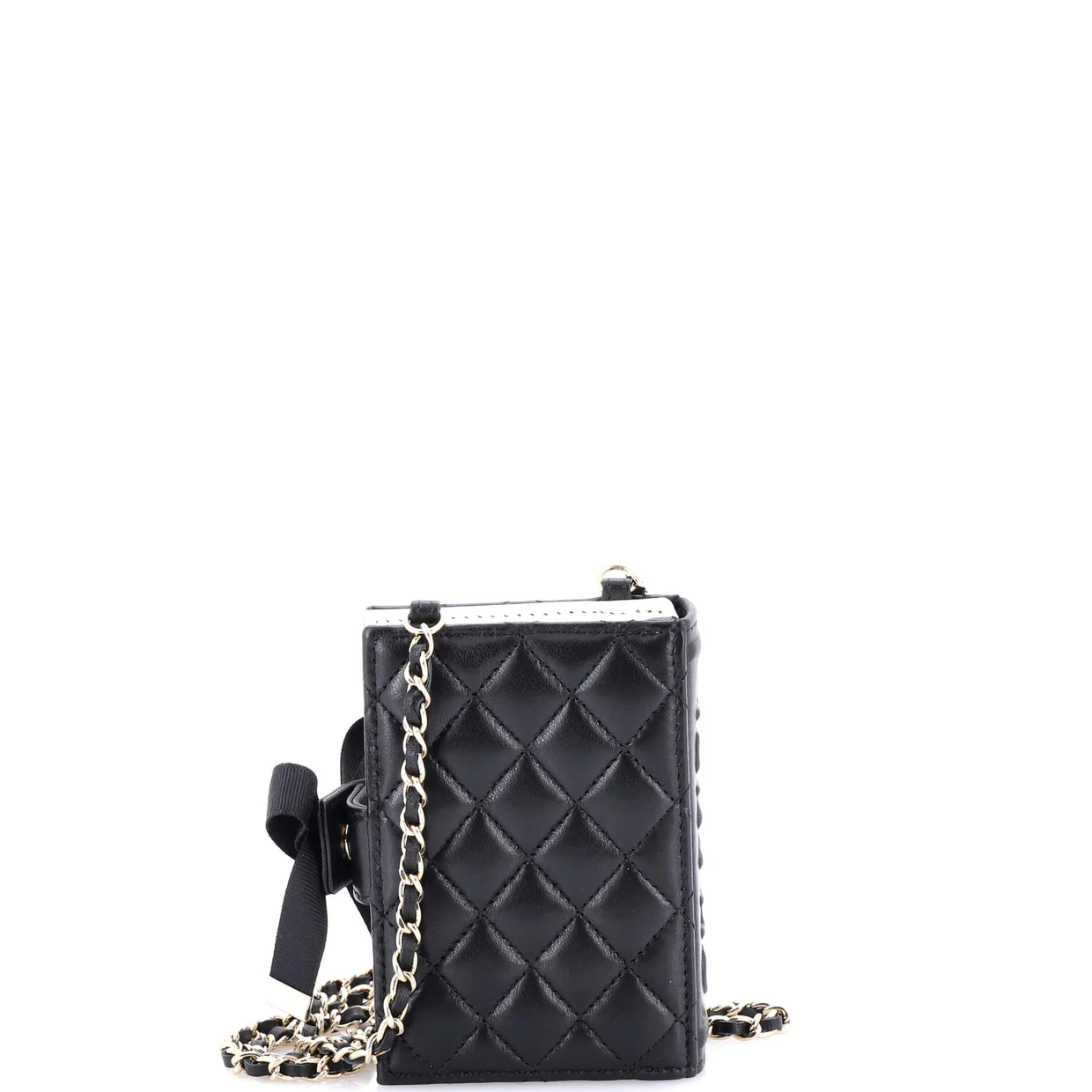 CC Book Card Holder with Chain Quilted Lambskin - Deep Luxury