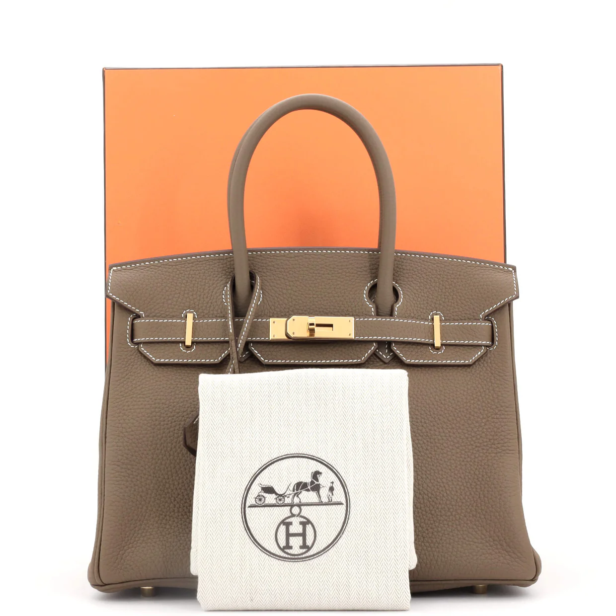 Birkin Handbag Grey Clemence with Gold Hardware 30 - Deep Luxury