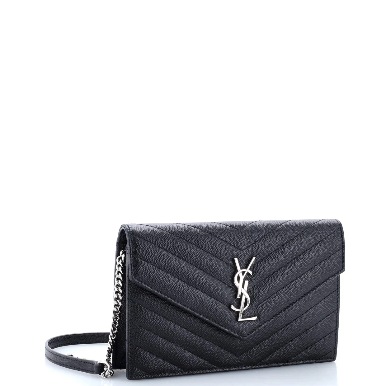 Classic Monogram Wallet on Chain Matelasse Chevron Metallic Leather Small - Deep Luxury