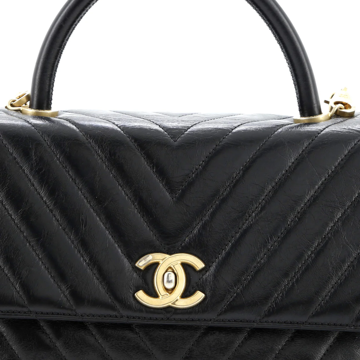 Coco Top Handle Bag Chevron Calfskin Small - Deep Luxury