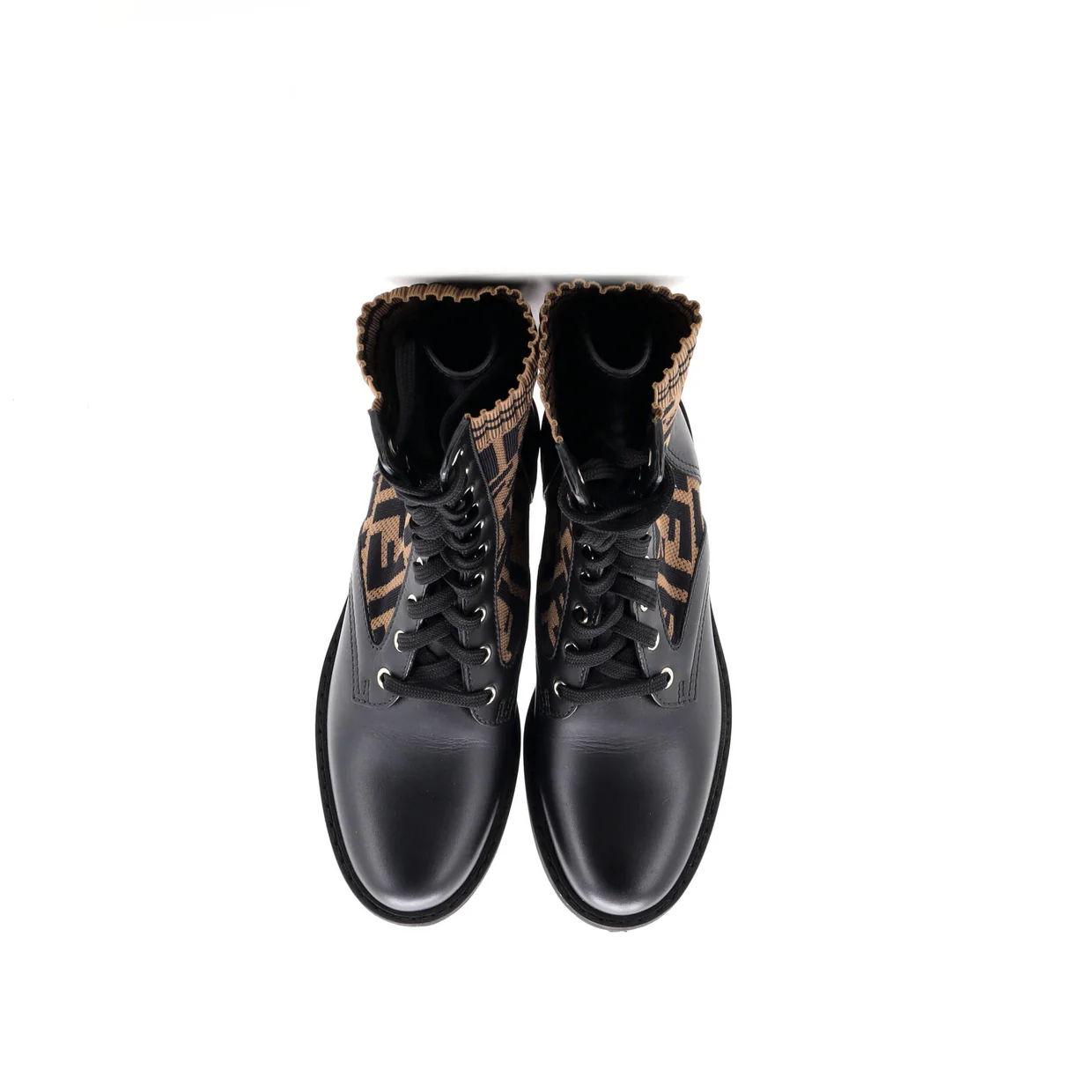 Women's Rockoko Combat Boots Leather and Zucca Knit Stretch Fabric - Deep Luxury