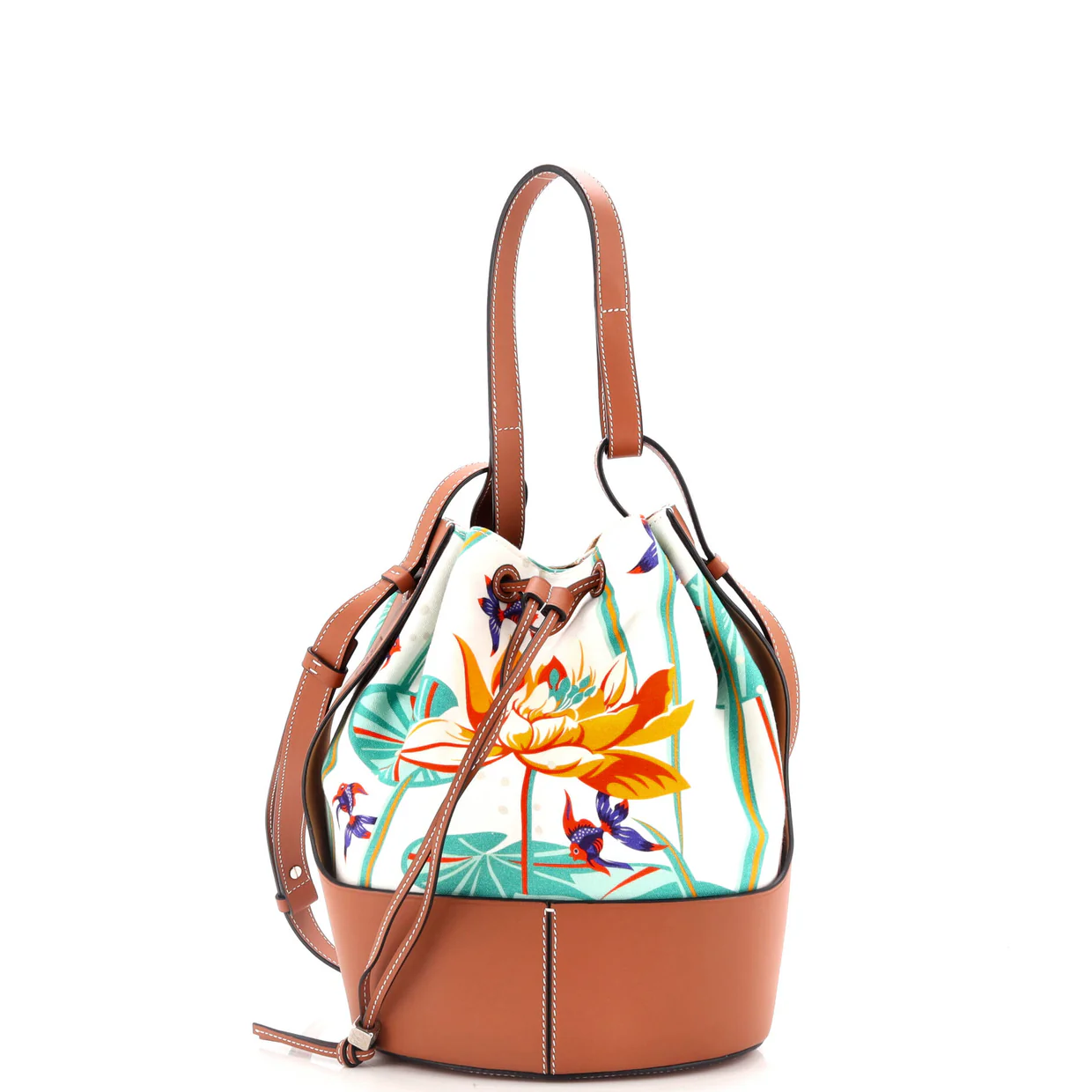 Balloon Bucket Bag Printed Canvas and Leather Medium - Deep Luxury