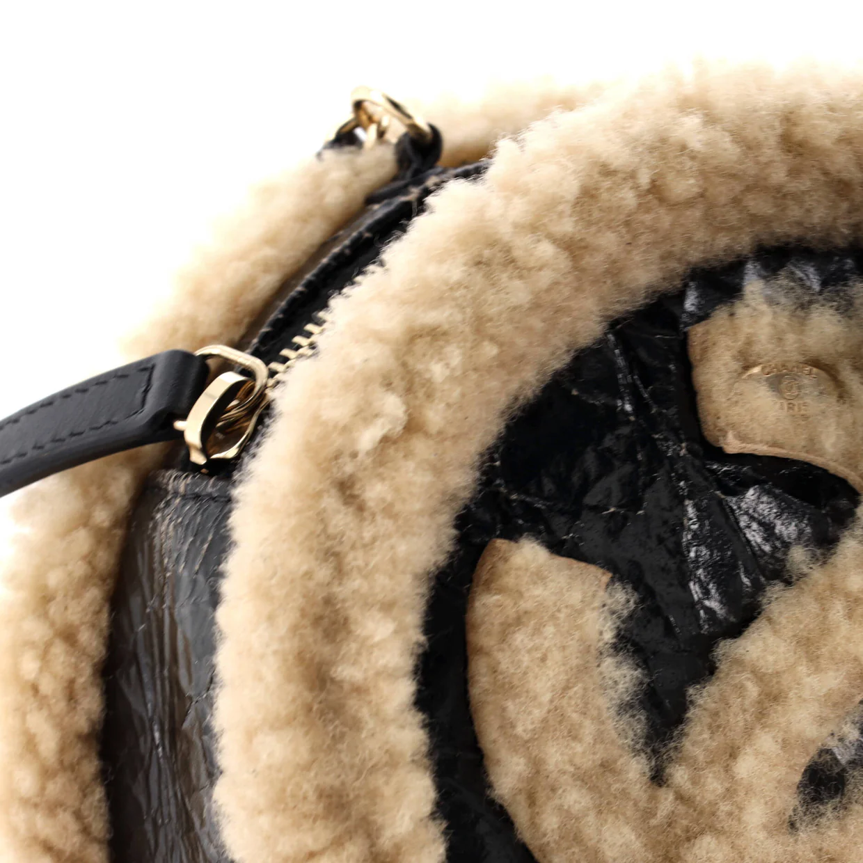 CC Mania Round Crossbody Shearling and Crumpled Sheepskin Mini - Deep Luxury