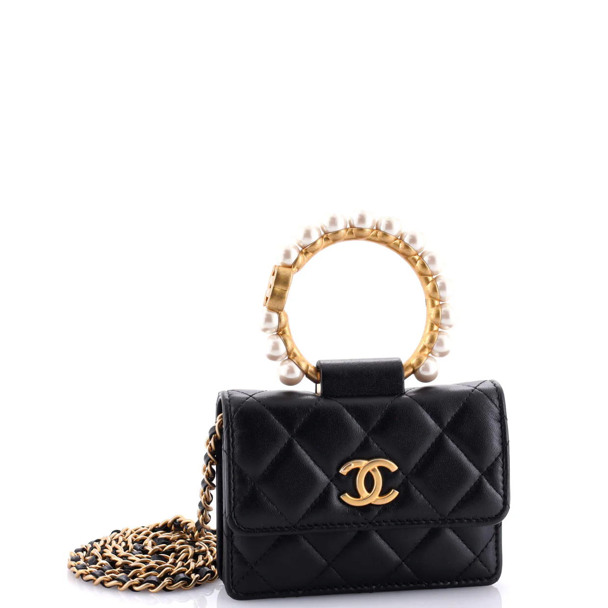 Pearl Crown Clutch with Chain Quilted Lambskin - Deep Luxury