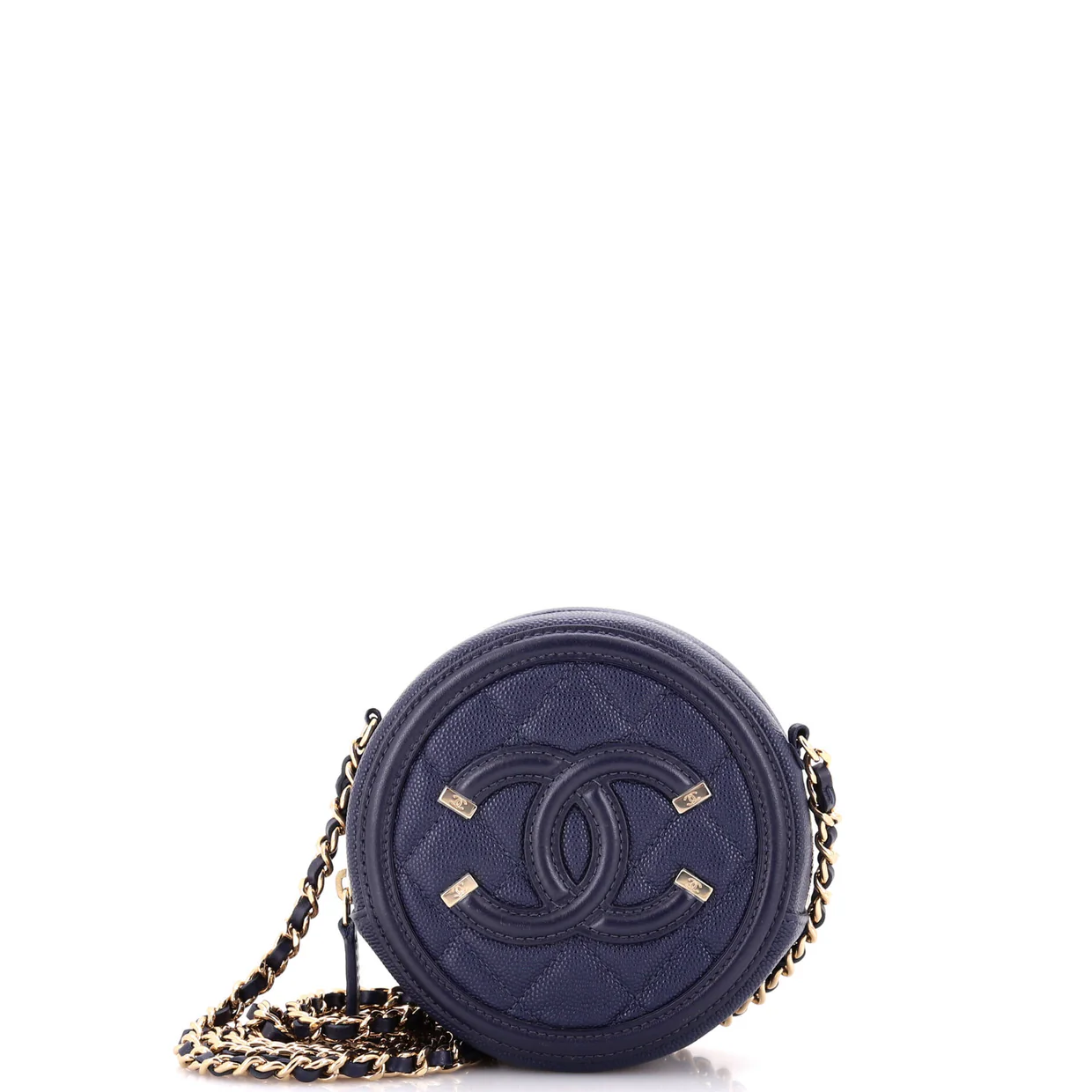 Filigree Round Clutch with Chain Quilted Caviar Mini - Deep Luxury