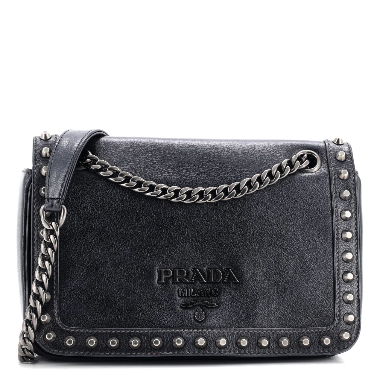 Chain Flap Bag Studded Glazed Calfskin Medium - Deep Luxury